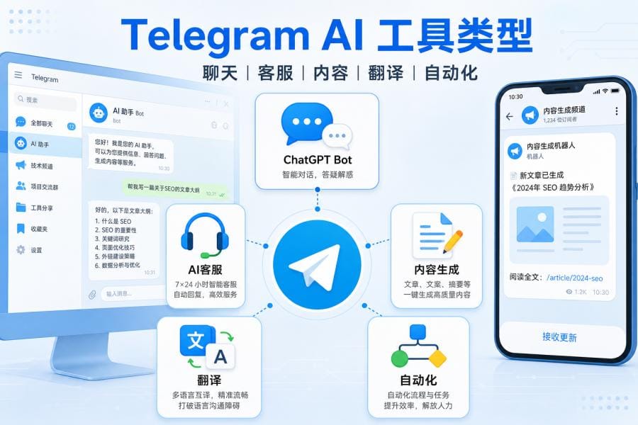 Telegram AI 机器人与自动回复场景示意
